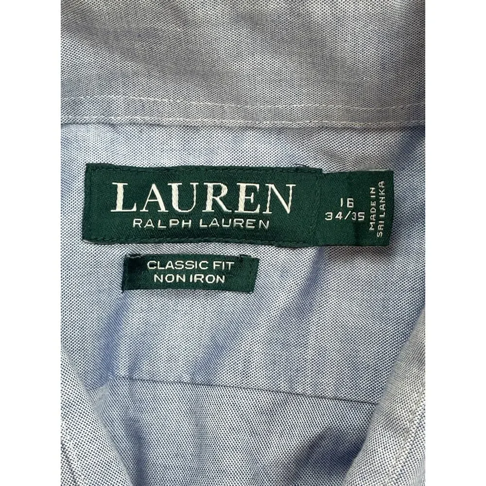 Lauren Ralph Lauren Shirt Men‎ 16 - 34/35 Blue 100% Cotton Classic Fit Button Up
